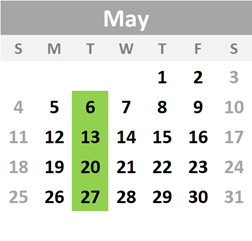 2025 Season Calendar May